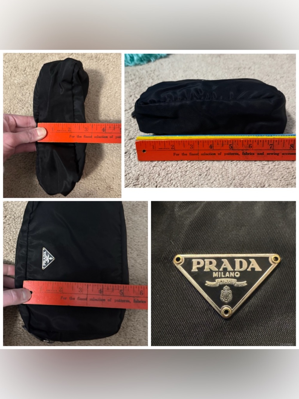 Prada AUTHENTIC Vintage Tessuto Nylon Black Logo Triangle Pouch Case Makeup Bag - Picture 12 of 16